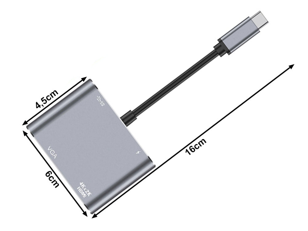 Adapteris USB-C uz HDMI 4K VGA centrmezgls USB 3.0 USB-C barošanas adapteris