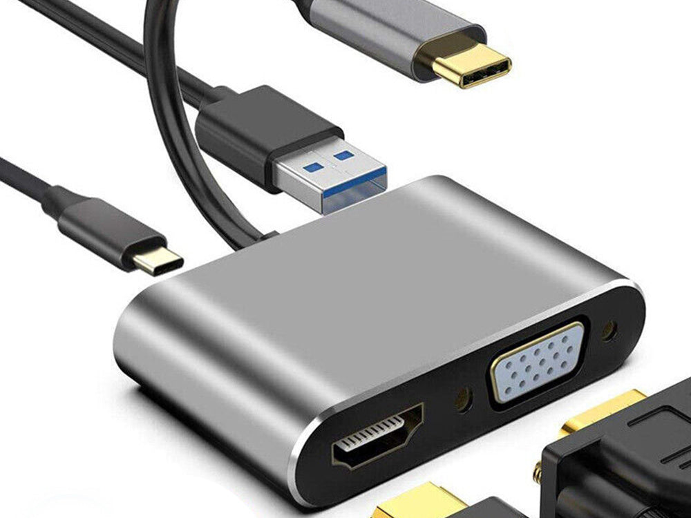 Adapteris USB-C uz HDMI 4K VGA centrmezgls USB 3.0 USB-C barošanas adapteris