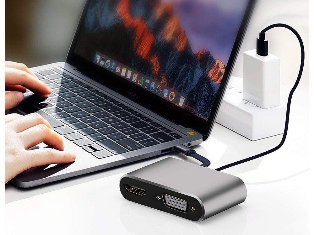 Adapteris USB-C uz HDMI 4K VGA centrmezgls USB 3.0 USB-C barošanas adapteris