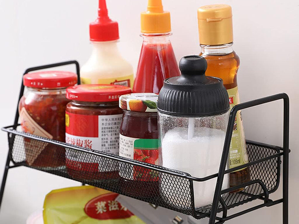 Virtuves plaukts, virtuves organizators, stāvošs divlīmeņu bēniņu garšvielu plaukts