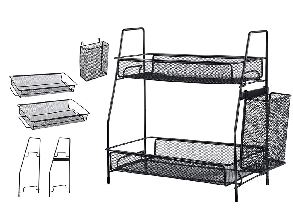 Virtuves plaukts bēniņu virtuves organizators divstāvu statīvs ar grozu