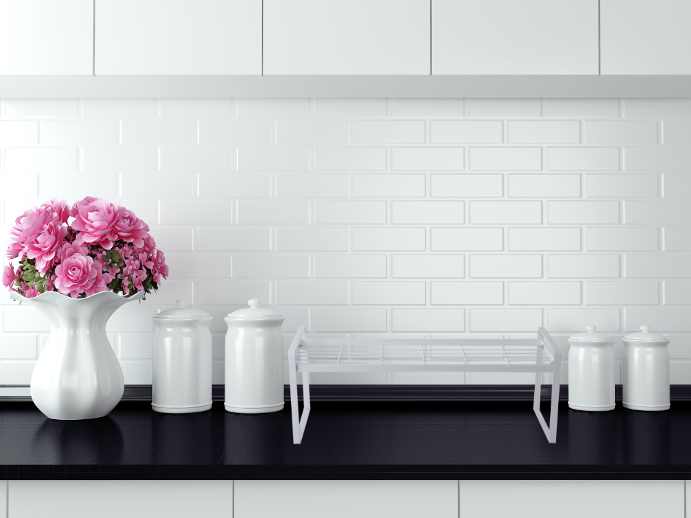 Metāla plaukts, vienlīmeņa virtuves organizatora statīvs, balts