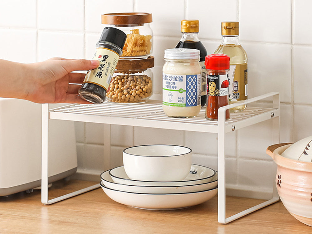 Vienlīmeņa metāla plaukts virtuves darba virsmai, virtuves organizatora bēniņu statīvs