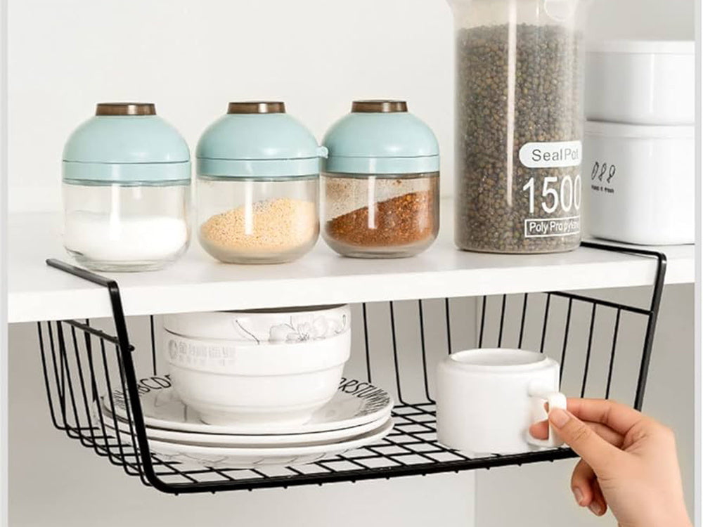 Piekarināms grozs zem plaukta metāla groza organizators virtuves grozs baltā krāsā