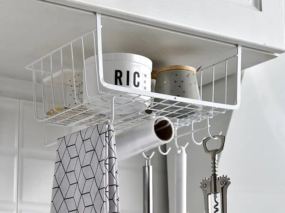 Metāla grozs zem skapīša virsmas ar 5 āķiem papīra turētājam