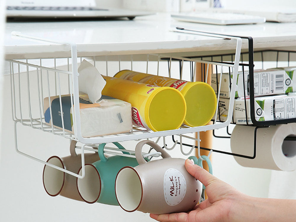 Metāla grozs zem skapīša virsmas ar 5 āķiem papīra turētājam