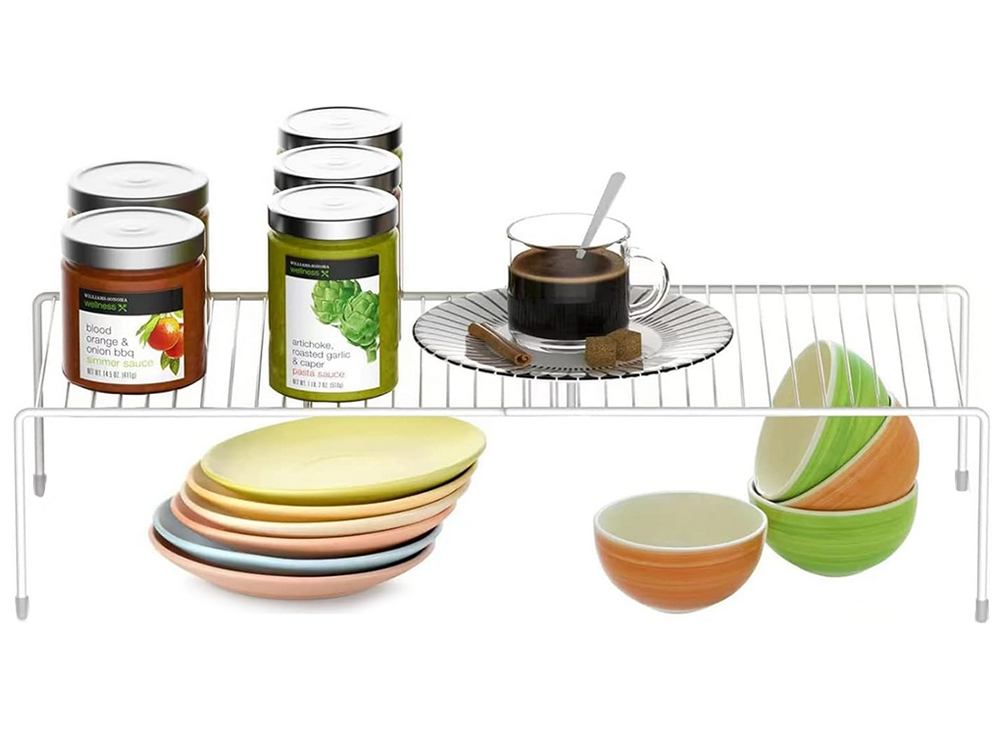 Metāla plaukts, regulējams platumā, paplašināms, virtuves organizatoram, balts