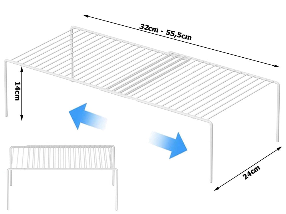 Metāla plaukts, regulējams platumā, paplašināms, virtuves organizatoram, balts