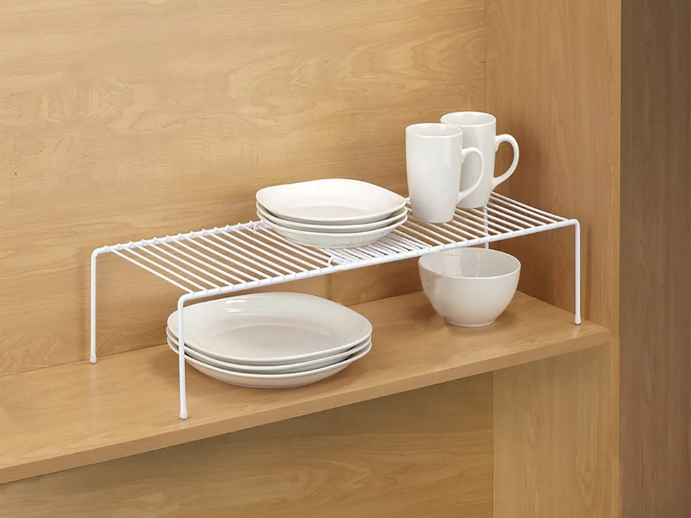 Metāla plaukts, regulējams platumā, paplašināms, virtuves organizatoram, balts