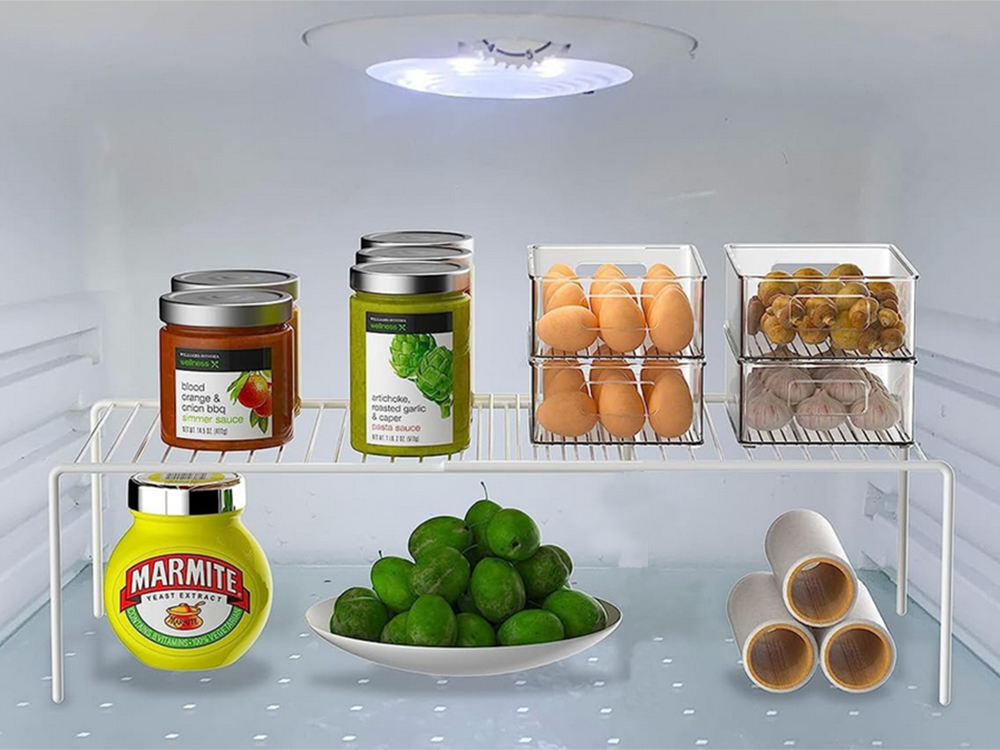 Metāla plaukts, regulējams platumā, paplašināms, virtuves organizatoram, balts