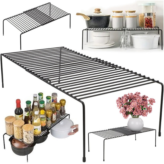 Metāla plaukts ar regulējamu platumu, paplašināms, virtuves organizatoram, melns