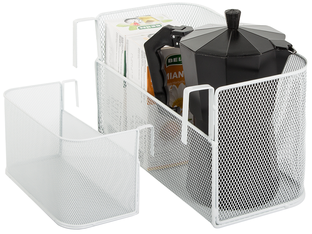 Metāla grozs, uz sliedes piestiprināms organizators, piekarināms grozs, virtuves plaukts