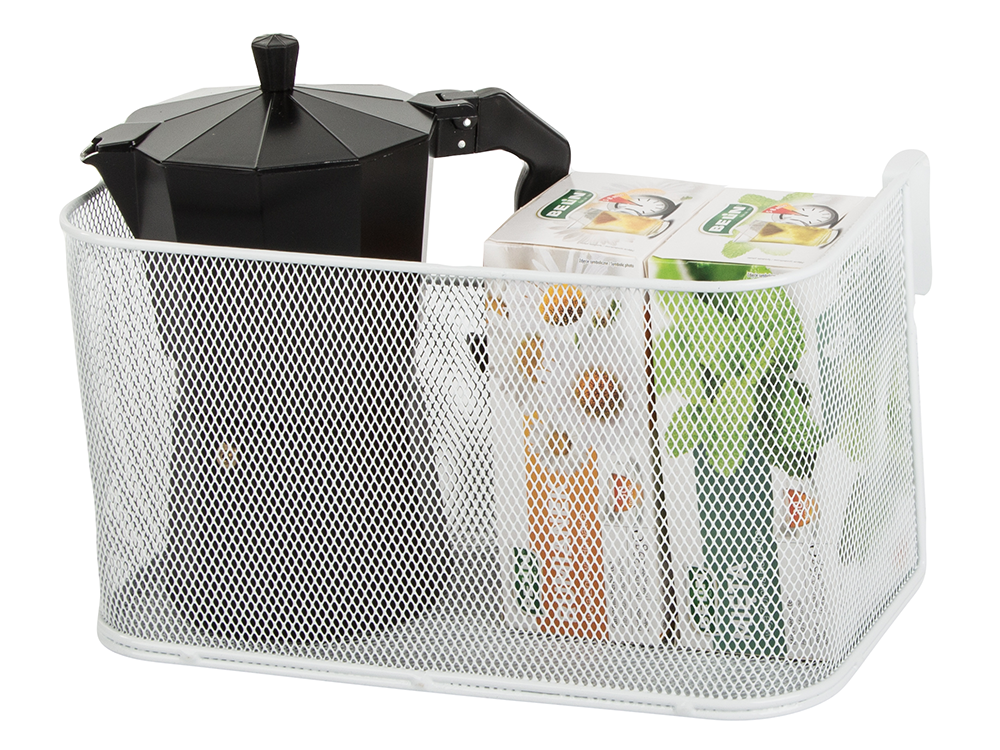 Metāla grozs, uz sliedes piestiprināms organizators, piekarināms grozs, virtuves plaukts