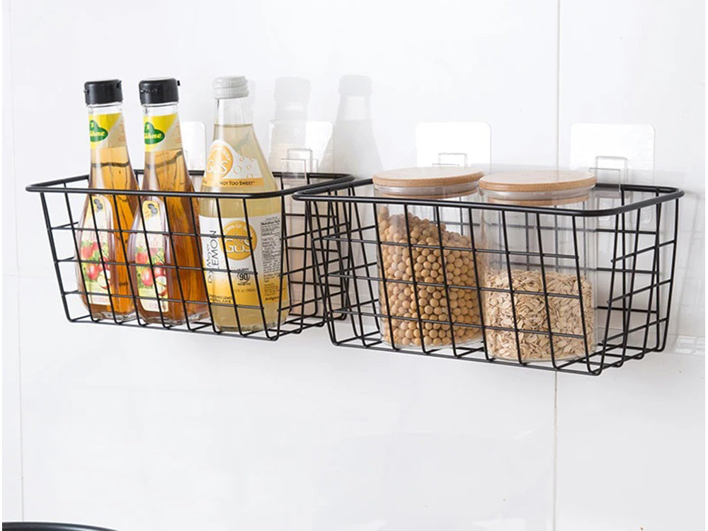 Piekarināms grozs, metāla organizators, piekarināms virtuves plaukts, melns