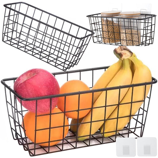 Piekarināms grozs, metāla organizators, piekarināms virtuves plaukts, melns