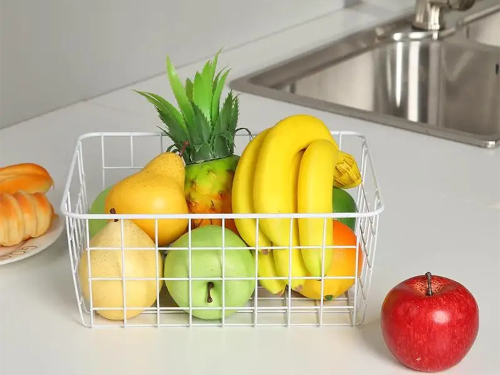 Bēniņu metāla stiepļu grozs bēniņu metāla organizators virtuvei augļiem, balts, liels