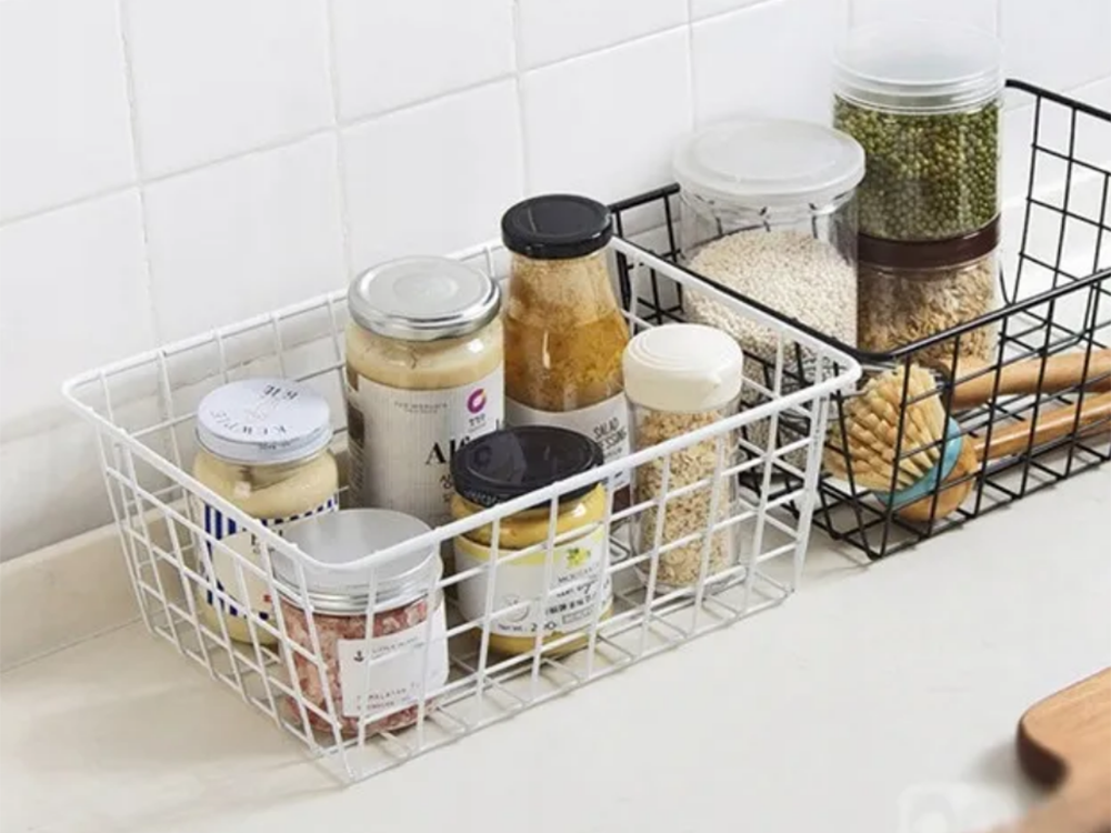 Bēniņu metāla stiepļu grozs bēniņu metāla organizators virtuvei augļiem, balts, liels