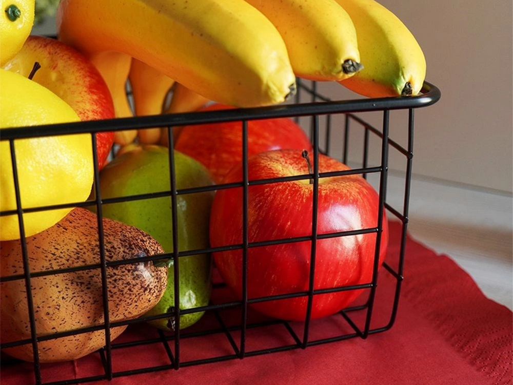Loft metāla stiepļu organizators virtuves augļu grozam, melns, liels