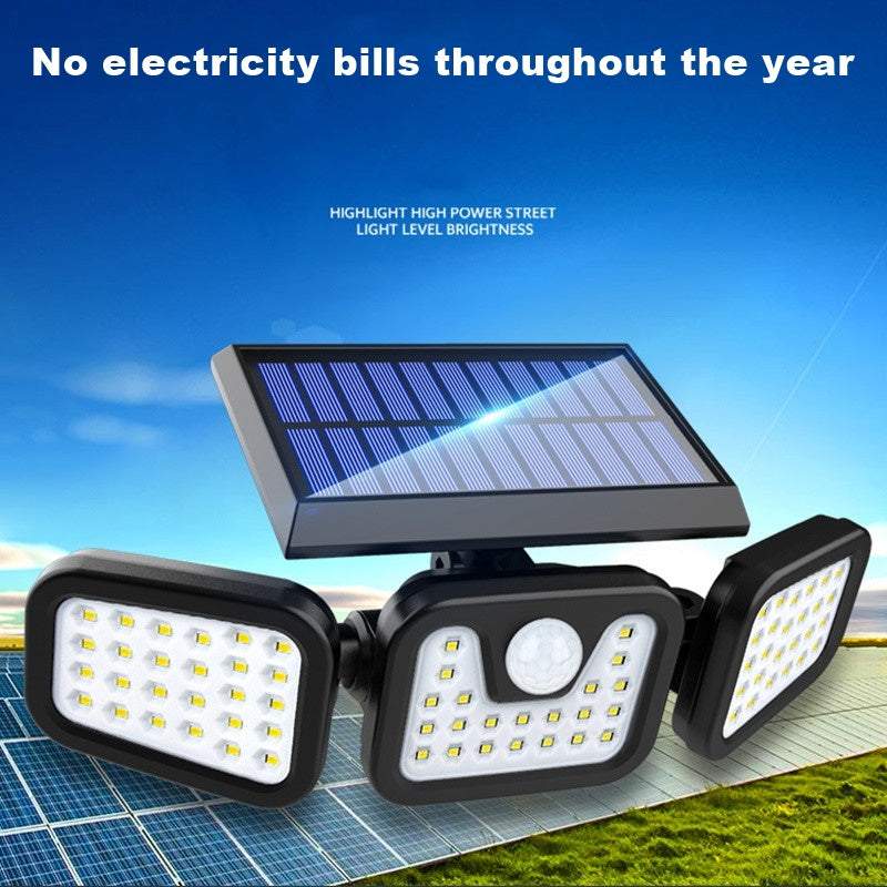 Ārā lampa ar saules paneļiem un kustības sensoru ūdensizturīga 100 LED