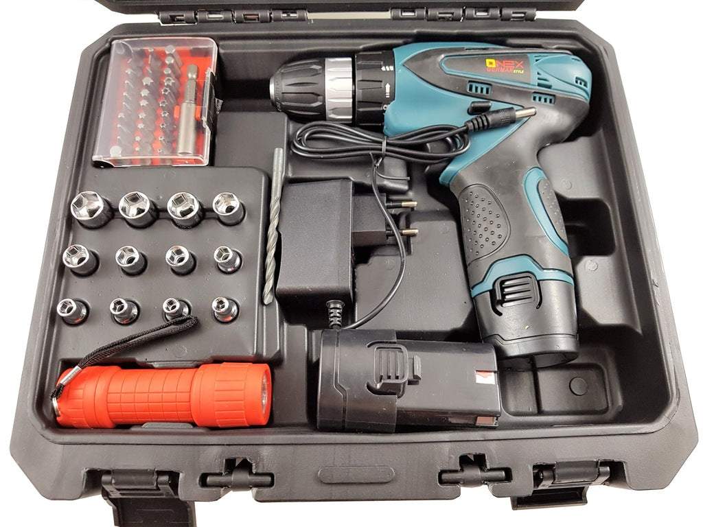 Elektriskais skrūvgriezis - urbjmašīna ar diviem akumulatoriem - 77 elementi komplekts