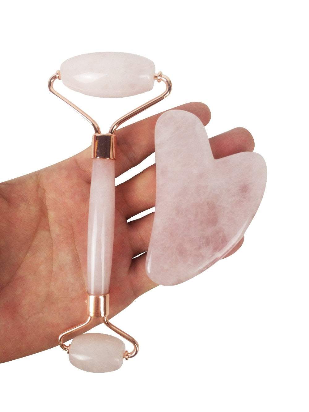 Nefrīta rullītis, jade roller ar gua sha rozā kvarcs, sejas masieris