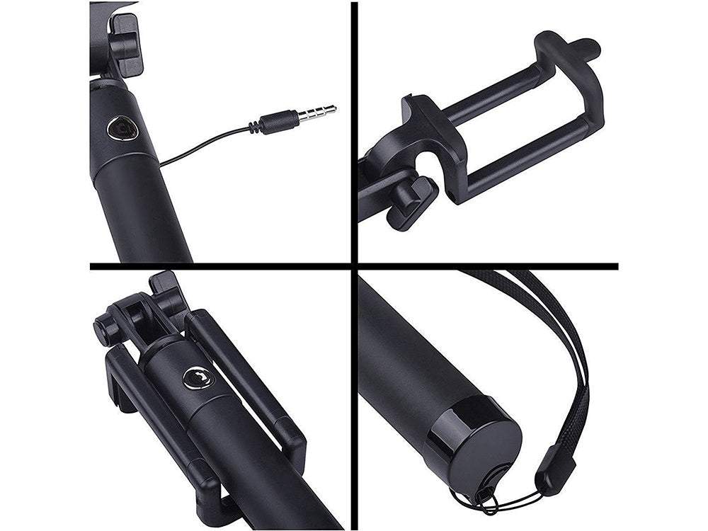 Selfiju kāts ar pogu fotoattēlu uzņemšanai