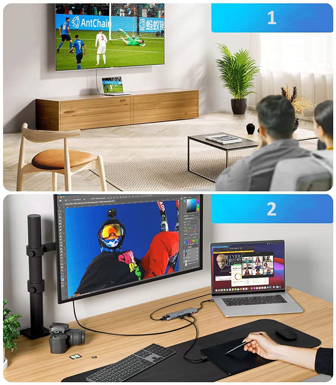 USB type-C adapteris, sadalītājs 9in1 (3x USB 3.0, HDMI, Type-C, SD, Ethernet)