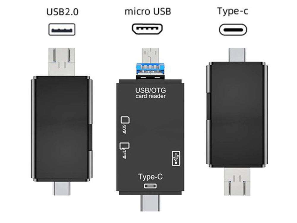 SD MicroSD TFUSB USB-C MICRO USB OTG 5in1 adapteris