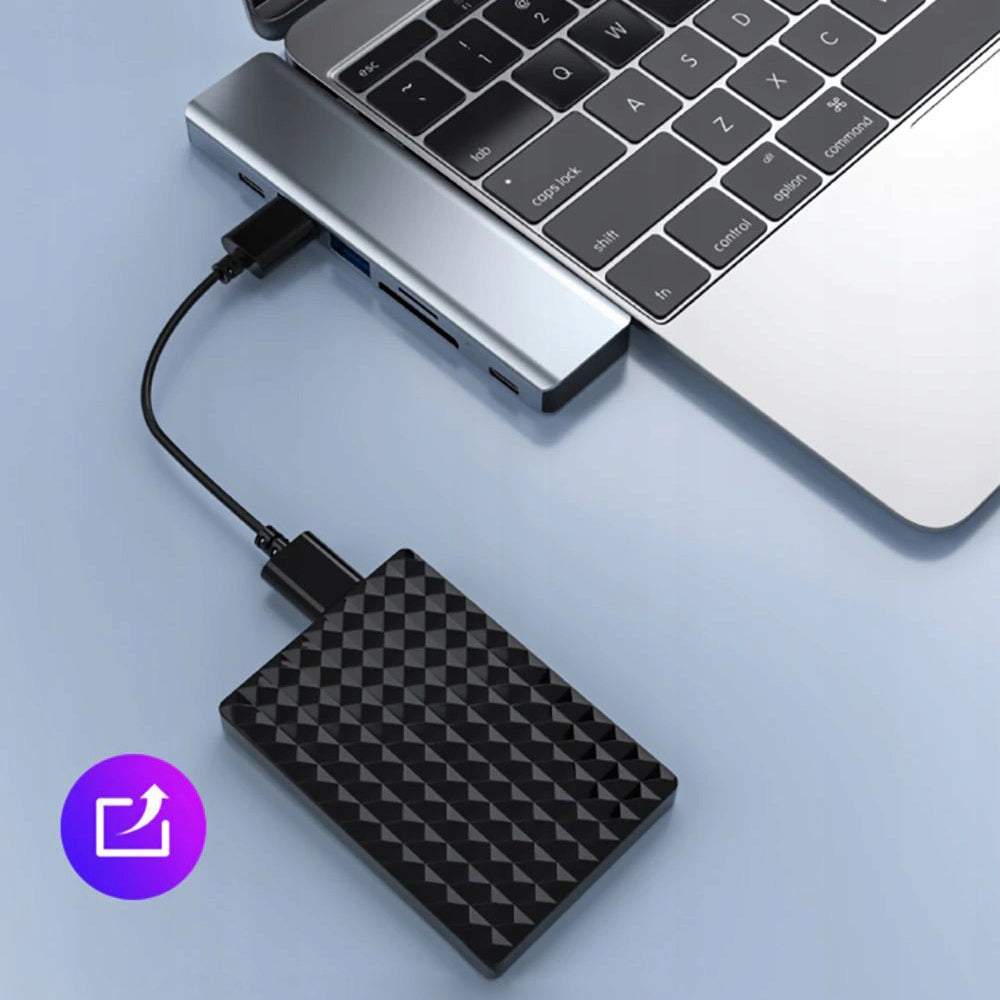 USB adapteris priekš Macbook 8in1 (2x USB 3.0, SD, HDMI, Type-C)