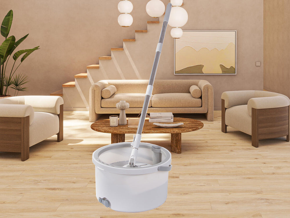 Rotācijas mops ar 360 grādu griešanās spainīti un 2 mikrošķiedras spilventiņiem
