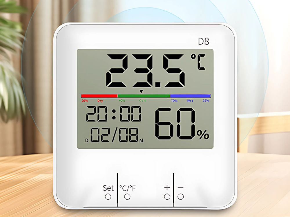 Termometra laika stacijas iekšējais higrometra pulkstenis ar akumulatoru LCD