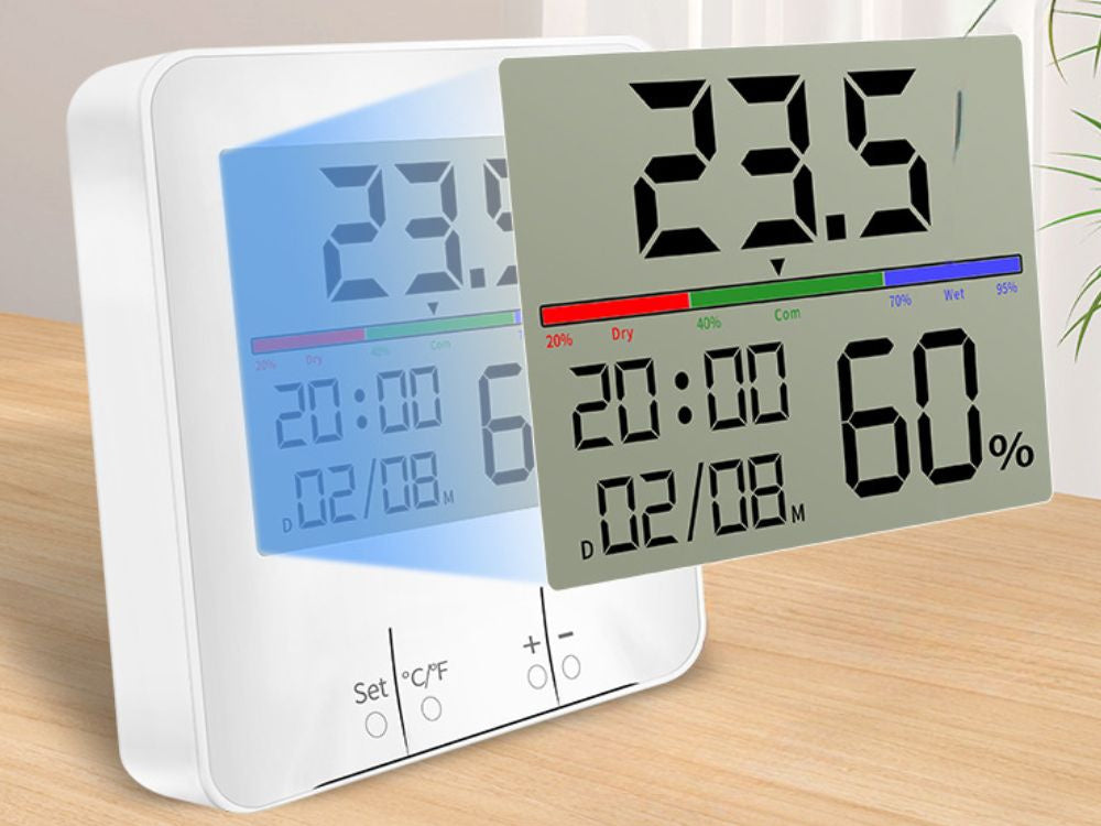 Termometra laika stacijas iekšējais higrometra pulkstenis ar akumulatoru LCD