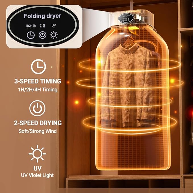 Saliekamais pārnēsājamais veļas žāvētājs ar taimeri 600W