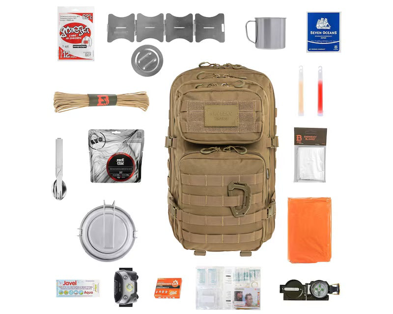 Izdzīvošanas mugursoma 36L ar aprīkojumu – Brytzky Tactical Polygon Coyote V2 | 72h soma | Evakuācijas soma | Bug Out Bag