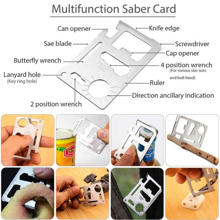 Izdzīvošanas komplekts 10 piederumi (daudzfunkcionālā vizītkarte, nazis, taktiskā pildspalva, lukturis)