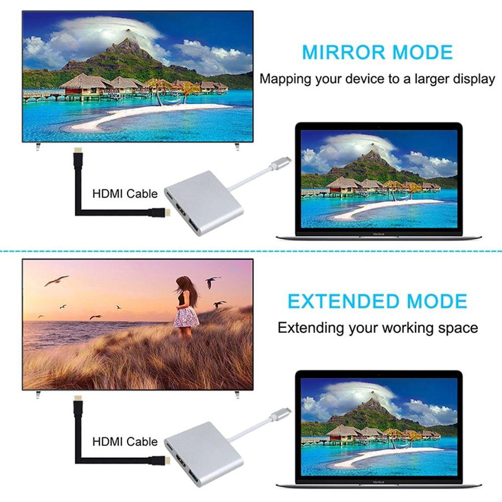 Adapteris,sadalītājs USB Type-C (USB 3.0, HDMI, Type-C)