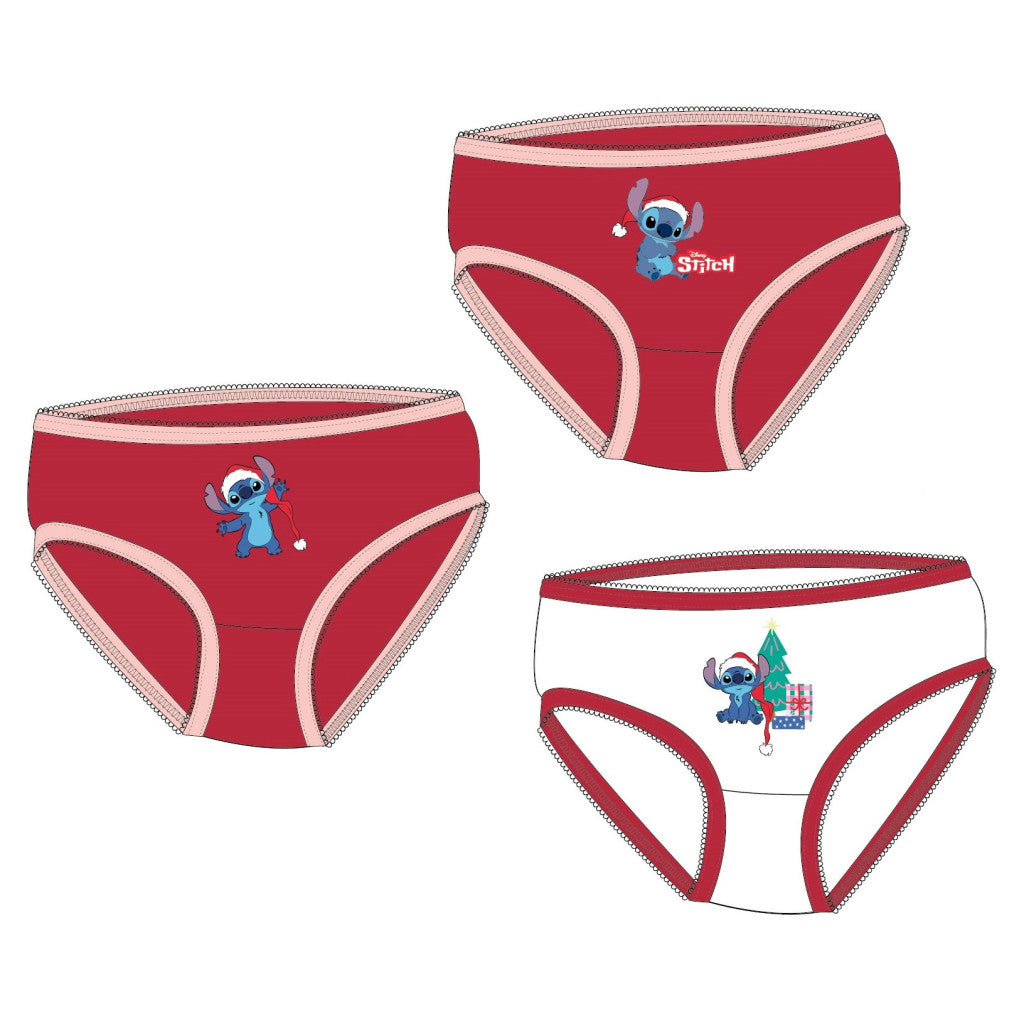 Disney Lilo un Stitch Ziemassvētku bērnu apakšveļa, biksītes 3 gab./iepakojumā 6/8 gadi