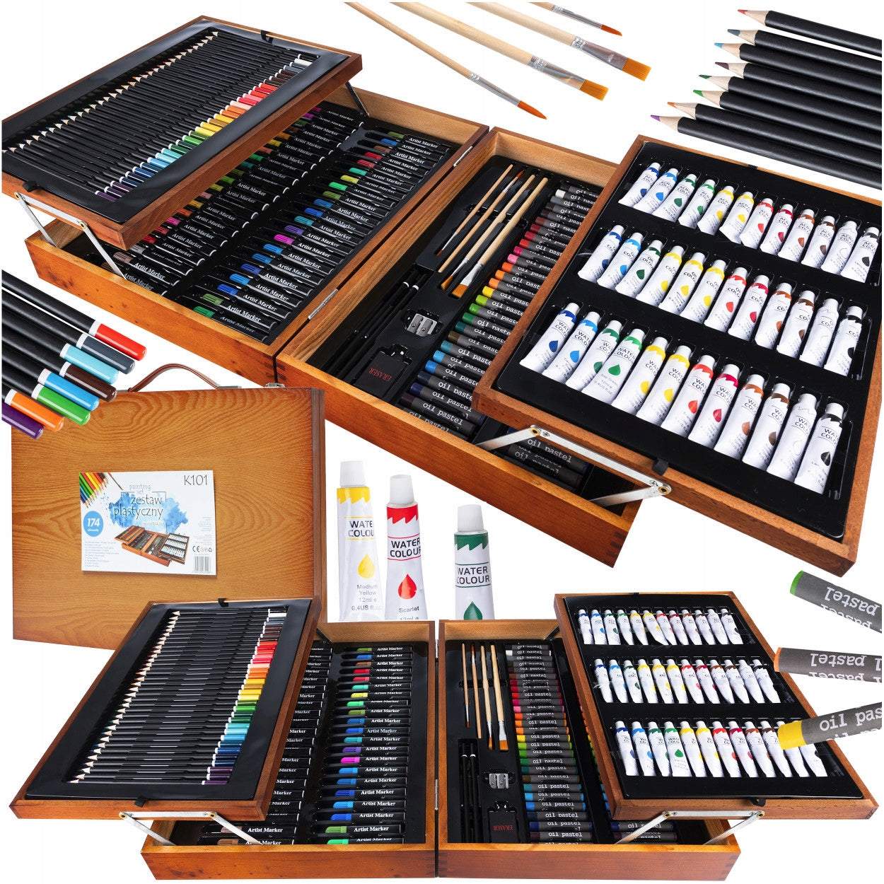 Mākslas komplekts koka koferī 174 gab.