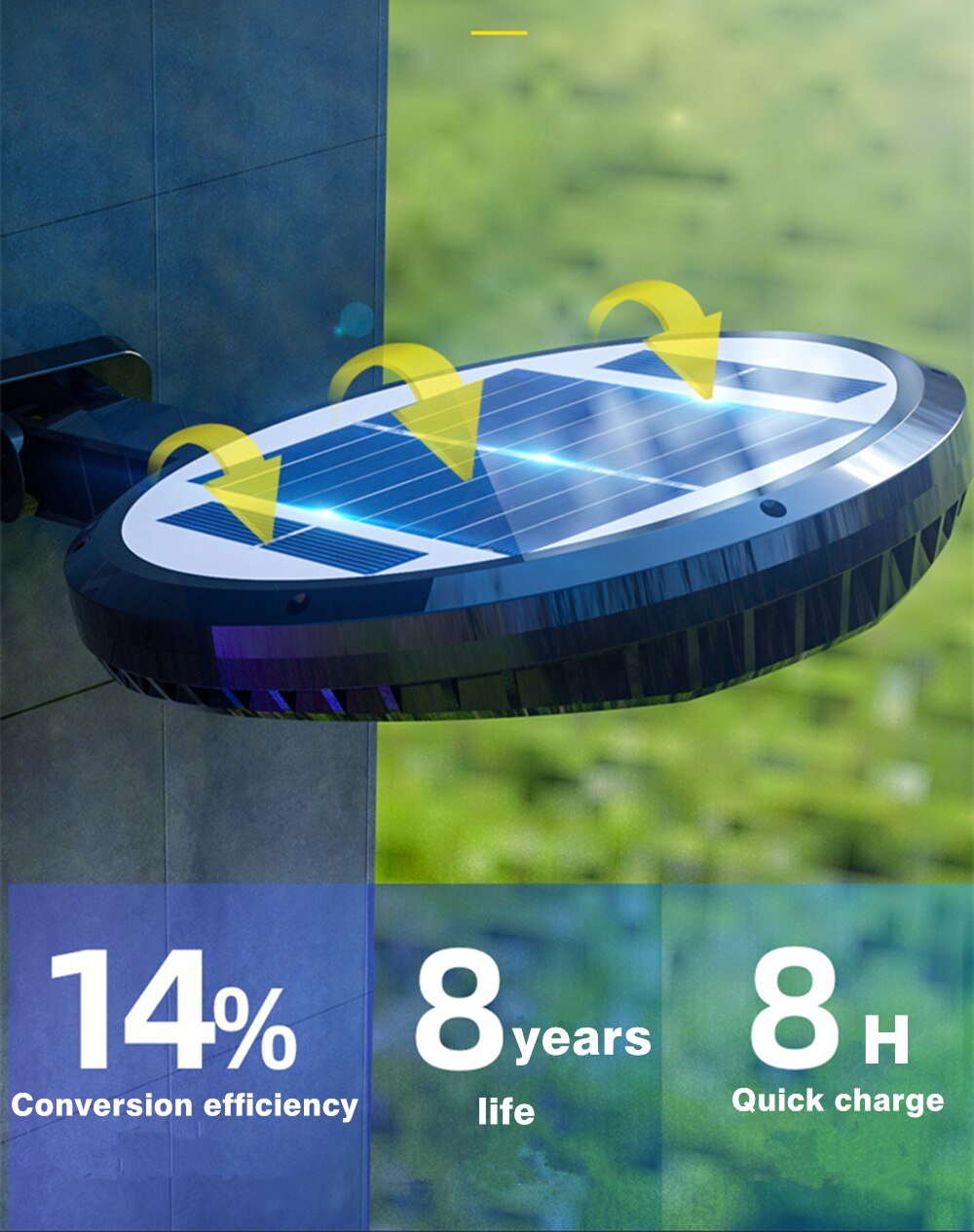 Ārā lampa ar saules paneli un kustības sensoru ūdensizturīga ar tālvadības pulti