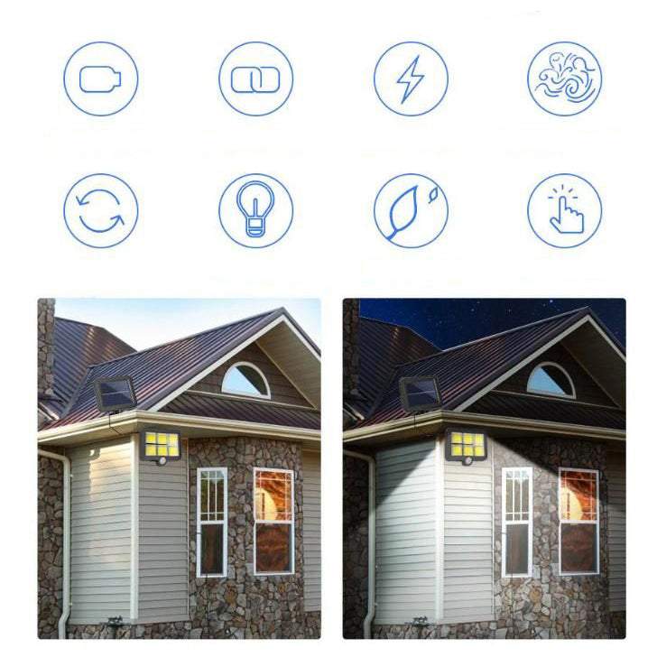 Ārā lampa ar saules paneli un kustības sensoru 120 LED