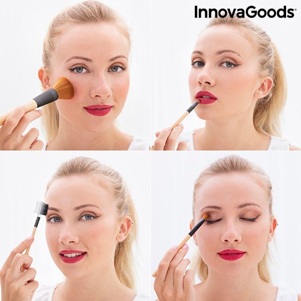 Kosmētikas otu komplekts koka (5 gabali) ar maciņu glabāšanai