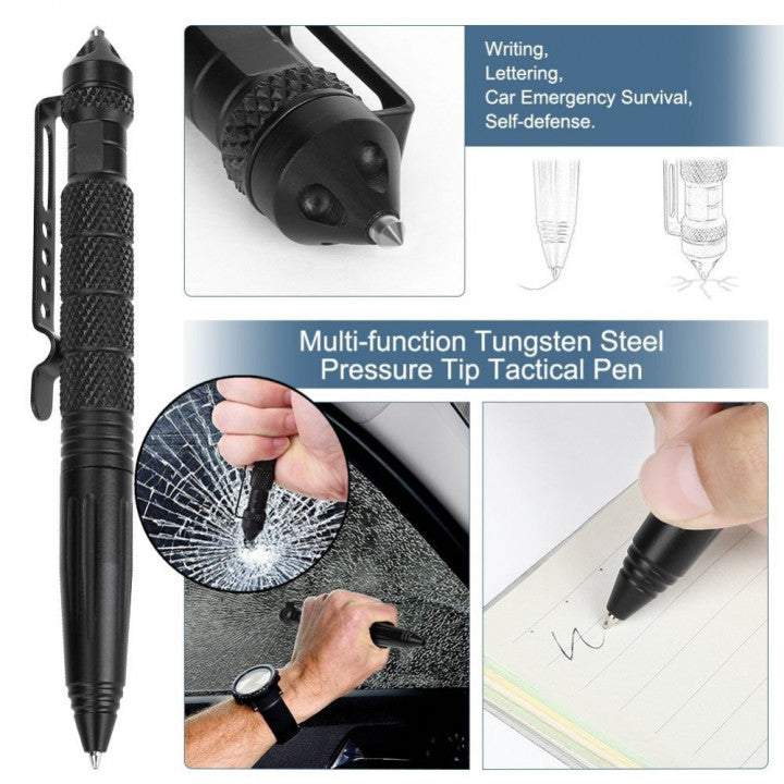 Izdzīvošanas komplekts 10 piederumi (daudzfunkcionālā vizītkarte, nazis, taktiskā pildspalva, lukturis)