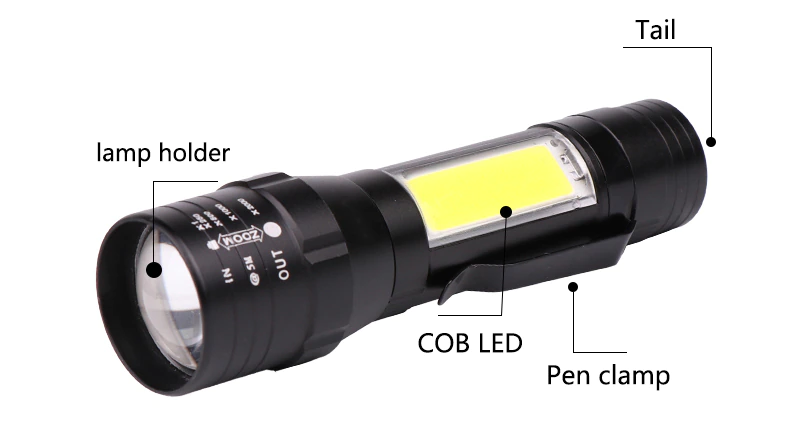 Lukturis LED taktiskais 600l m 400m ZOOM COB XML T6 USB 5W
