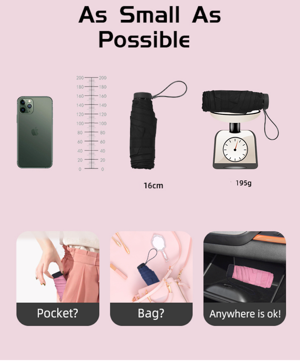 Kompakts un viegls mini lietussargs melnā krāsā