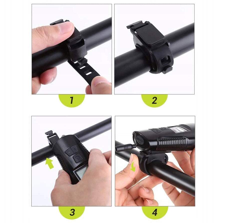 Priekšējais velosipēda lukturis ar spidometru + aizmugures gaismas lukturis