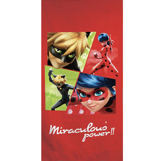 Miraculous Ladybug Power vannas dvielis, pludmales dvielis 70x140cm (ātri žūstošs)
