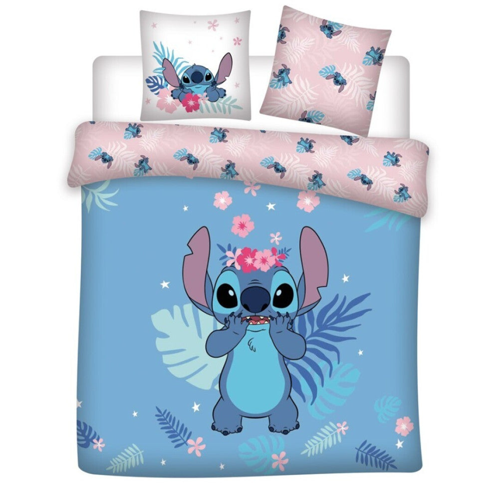 Disney Lilo un Stitch Flowers dubultais segas pārvalks 240x220cm, 65x65 cm