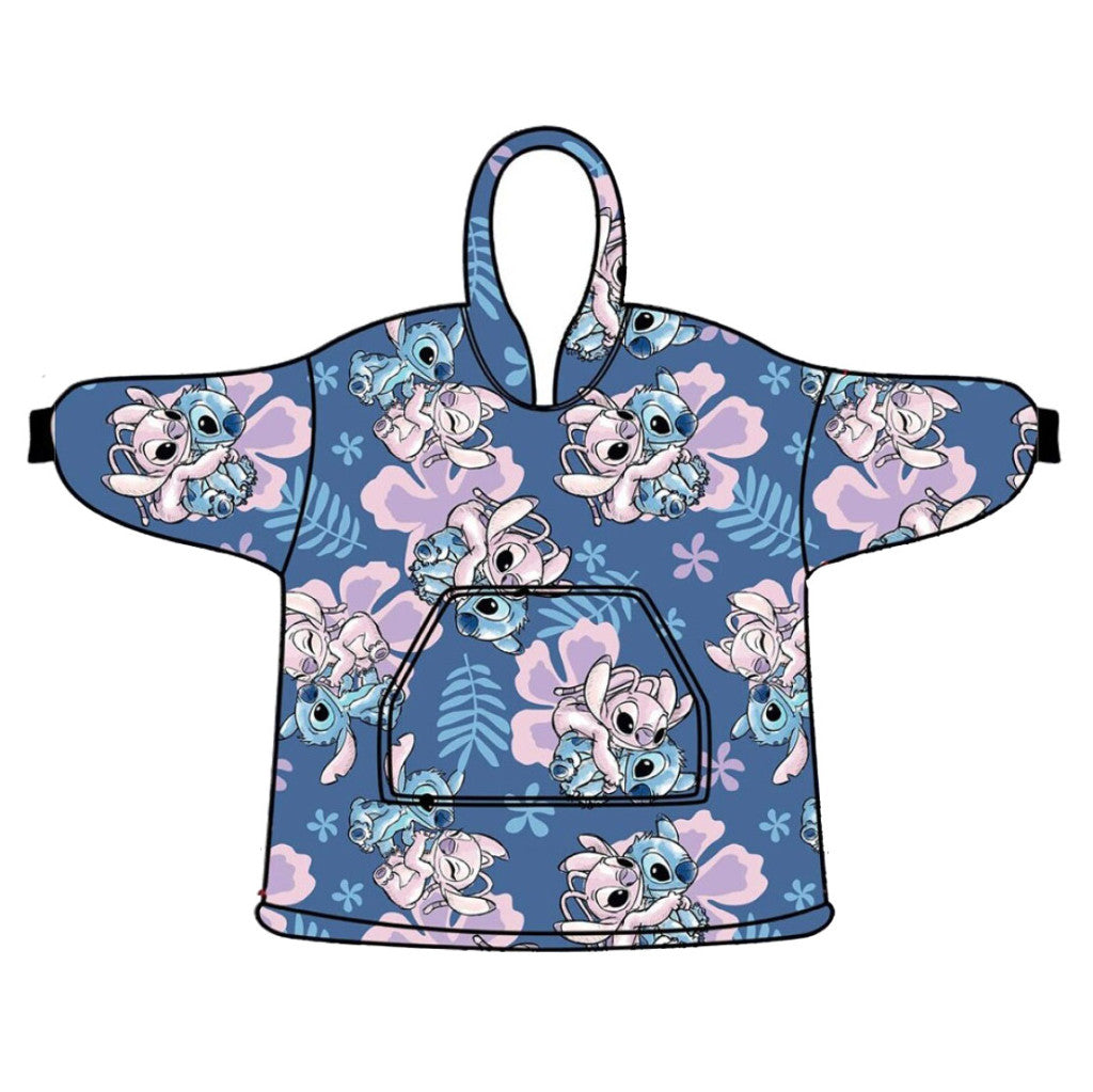 Disney Lilo un Stitch Hibiscus uzvelkama plīša flīsa sega, pončo 7-14 gadi