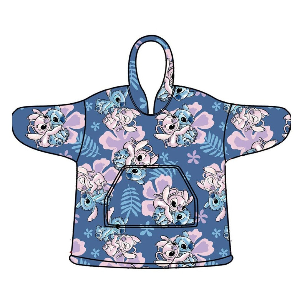 Disney Lilo un Stitch Hibiscus pieaugušo džemperis ar plīša polāro segu, pončo