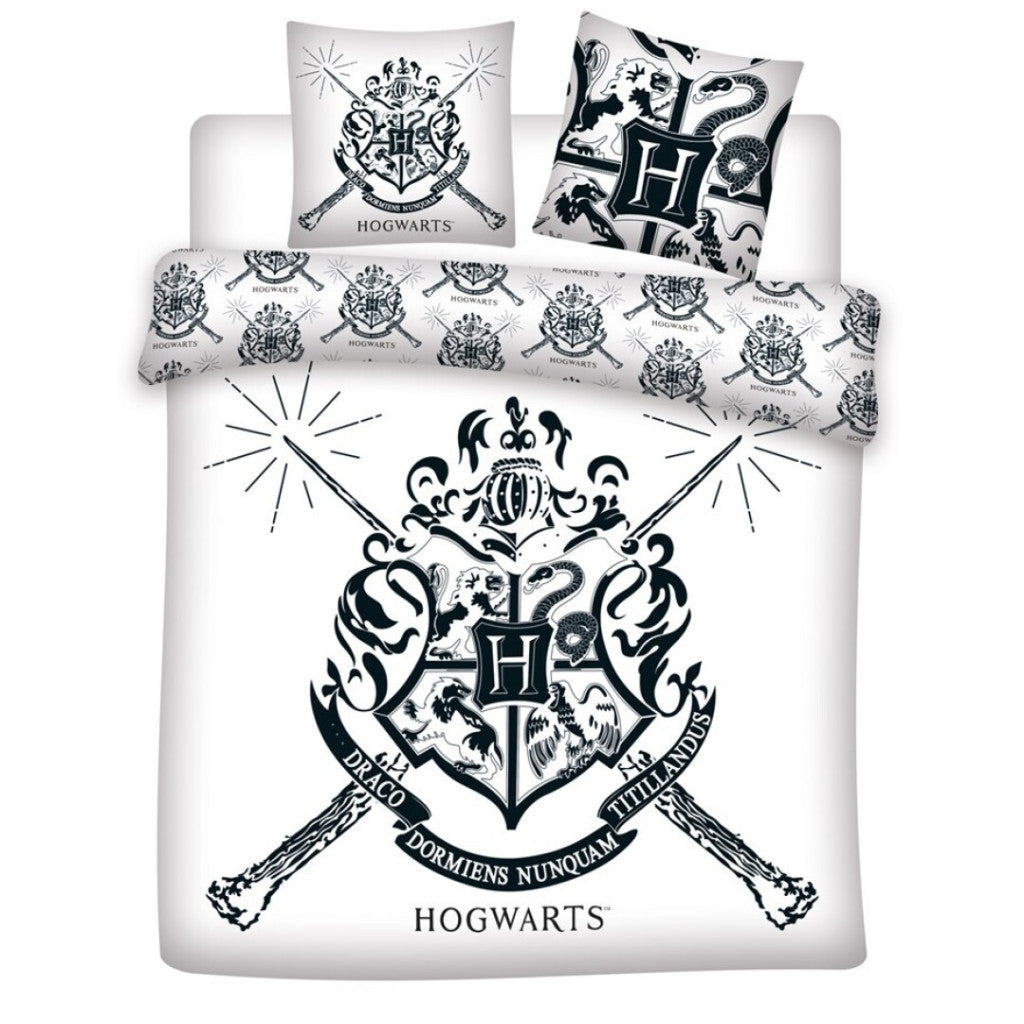 Harijs Poters, balts divguļamais gultas pārklājs, divguļamais gultas pārklājs 240–220 cm, 65 x 65 cm